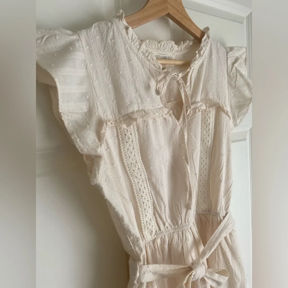 Sweet Wanderer Cream Mini Dress with Tie Waist